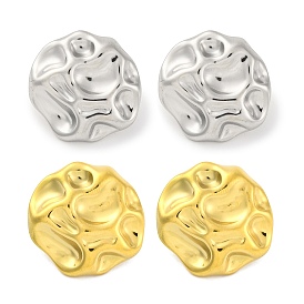 304 Stainless Steel Texture Flat Round Stud Earrings