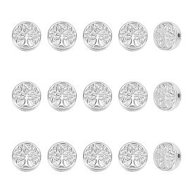 15 шт. 316 бусины из нержавеющей стали, Плоский круглый с узором дерева «тройной сучок»