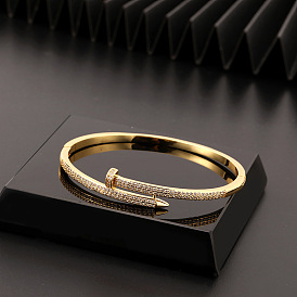 Sparkling Zirconia Spike Bangle - Elegant European Style Open Cuff Bracelet for Women