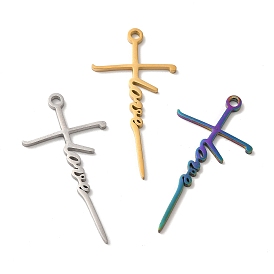 Ion Plating(IP) 304 Stainless Steel Pendants, Cross with Word Love Charm
