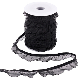 BENECREAT 25 Yard Chinlon Organza Elastic Lace Ribbon, Single Ruffle Organza Trim, for Clothes Sewing Embellishment