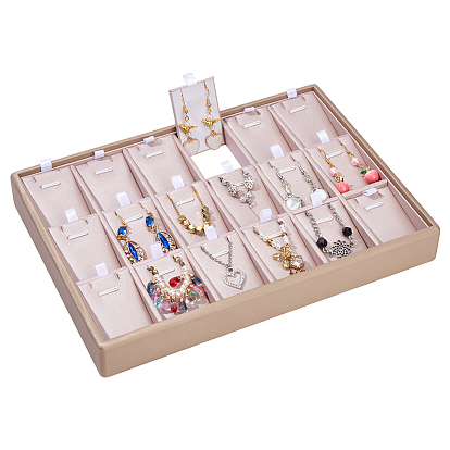 1Деревянные подносы для ожерелий и подвесок из ПК, покрытый ПУ кожа и железа аксессуары, прямоугольные