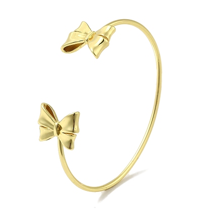 Rack Plating Brass Bowknot Open Cuff Bangles, Torque Bangles for Women, Cadmium Free & Lead Free, Long-Lasting Plated