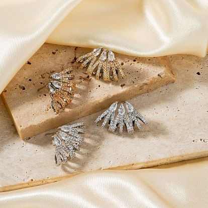 Геометрические веерообразные серьги-гвоздики из меди с цирконием класса люкс, модный и универсальный