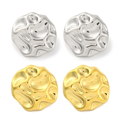 304 плоские круглые серьги-гвоздики с текстурой нержавеющей стали