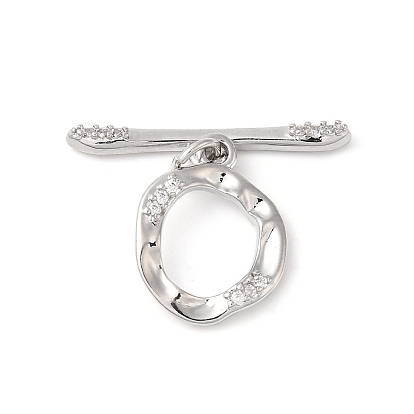 Brass Micro Pave Clear Cubic Zirconia Toggle Clasps, Irregular Ring