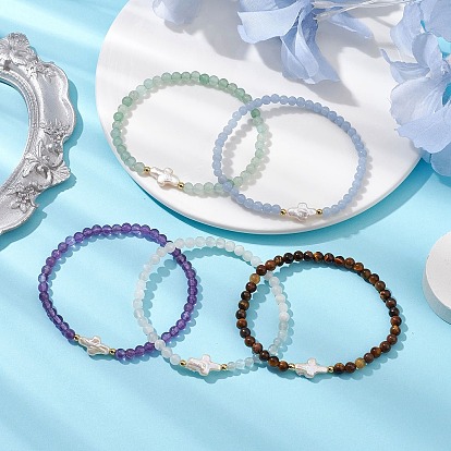 Браслеты из натурального смешанного драгоценного камня из бисера, с крестом из пресноводного жемчуга