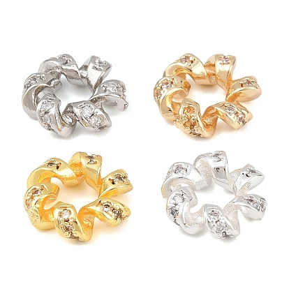 Витое кольцо из латуни с микропаве из прозрачных кубических цирконий, европейские бусины, бусины с большим отверстием, стойки покрытие, долговечный, без свинца и без кадмия