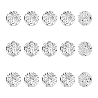 15 шт. 316 бусины из нержавеющей стали, Плоский круглый с узором дерева «тройной сучок»