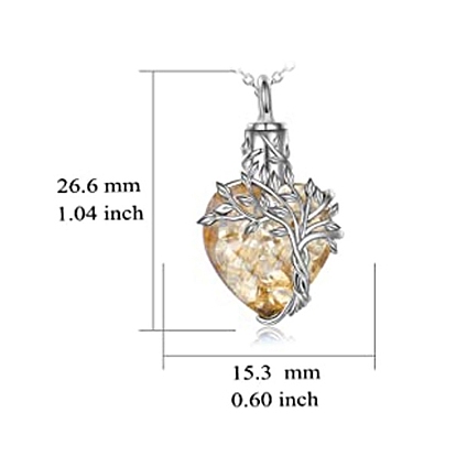 Heart with Tree of Life Glass Urn Pendant Necklaces, Stainless Steel Chain Necklaces