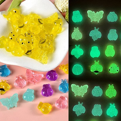 Cabujones decodificados de insectos de resina luminosa, brillan en la oscuridad