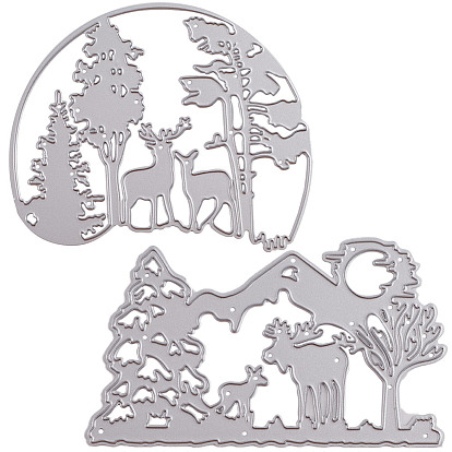 2шт 2 стили лесная тема углеродистая сталь трафареты для резки, для diy scrapbooking, Фотоальбом, декоративная бумага для тиснения, цвет нержавеющей стали, Узор оленя