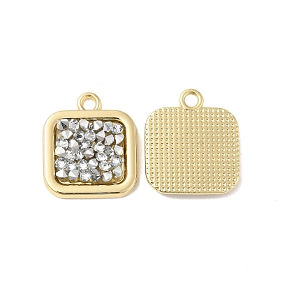 Rhinestone Pendants, with Light Gold Plated Brass Findings, Square, Cadmium Free & Lead Free