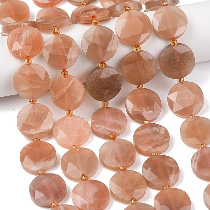 Натуральный Sunstone бисер пряди, плоско-круглые, граненый шестиугольный разрез, с бисером