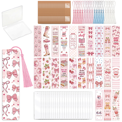 24 Marque-pages en acrylique transparent (pièces) pour la Journée des enseignants, rectangle, avec cartes de présentation et décoration à pompons et autocollants de transfert thermique pour sacs