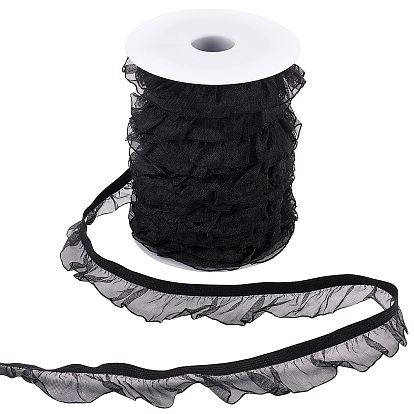 25 Cinta de encaje elástica de organza chinlon de yarda, ribete de organza con un solo volante, para adornos de costura de ropa