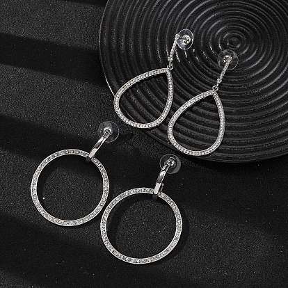 Серьги-гвоздики из сплава и хрустальных стразов, платина