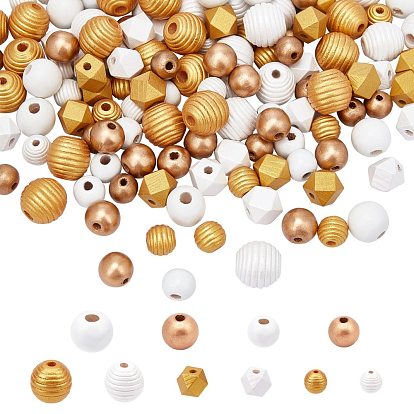 200Pcs 10 Style Painted Natural Wood Beads, Round