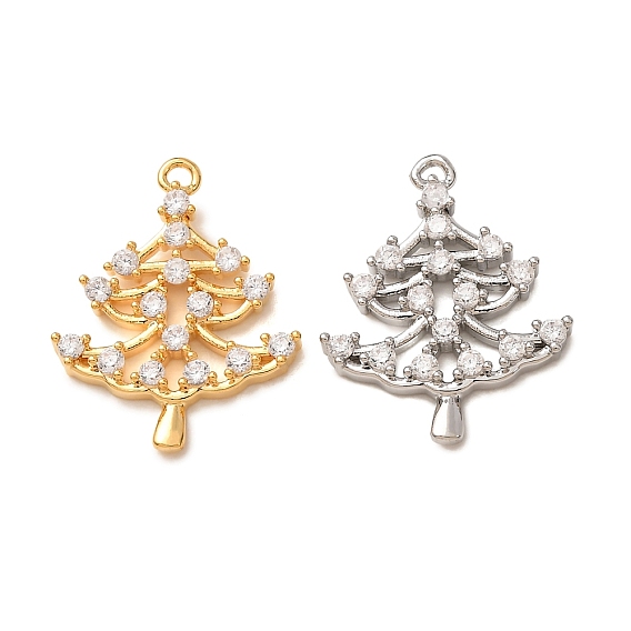 Brass Rhinestone Pendants, Christmas Tree Charms