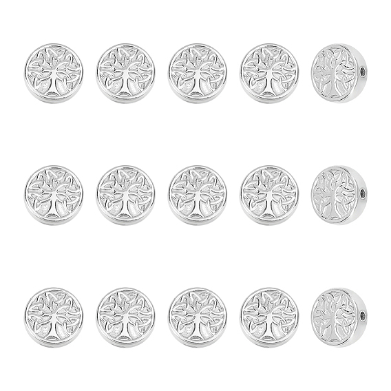 15 шт. 316 бусины из нержавеющей стали, Плоский круглый с узором дерева «тройной сучок»