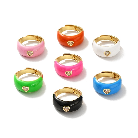 Регулируемое кольцо в форме сердца из прозрачного кубического циркония, кольцо-солитер с эмалью, массивное женское кольцо из латуни с покрытием из настоящего золота 18k, без кадмия и без свинца