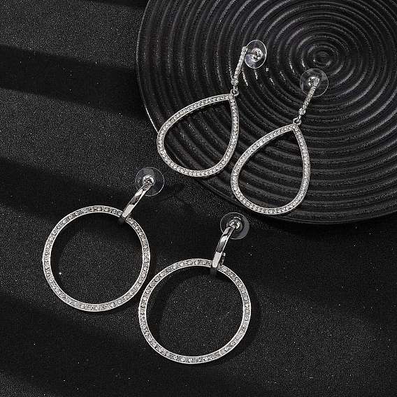 Серьги-гвоздики из сплава и хрустальных стразов, платина