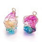 Electroplate Glass Pendants, with Golden Tone Iron Findings, Nuggets, Dyed