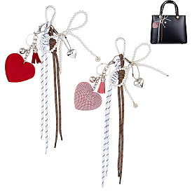 2 шт. 2 цветные бархатные стразы в форме сердца с пластиковыми жемчужинами, подвесные украшения в виде банта, с полиэфирным шнуром и алюминиевыми застежками для ключей, для украшения сумки, платина