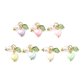 Имитация жемчуга акриловыми подвесками, сердце, с имитацией жемчуга из АБС-пластика и прозрачным акрилом, с целью перехода в кольце