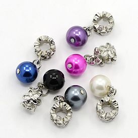 Large Hole Platinum Plated Alloy European Dangle Charms, with Round Acrylic Beads, 28mm, Hole: 5mm