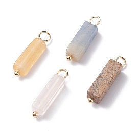 Natural Gemstone Pendants, with Real 18K Gold Plated Copper Loops, Cuboid