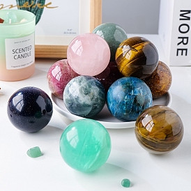 Natural Gemstone Sphere Ornament, Crystal Healing Ball Display Decorations with Base, for Home Decoration