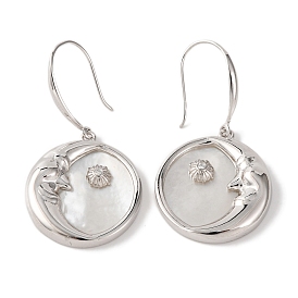 925 Sterling Silver Moon Dangle Earrings, with Freshwater Shell & Clear Cubic Zirconia