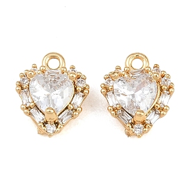Brass Pave Clear Cubic Zirconia Charms, Heart Charms