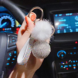 Sparkling Rhinestone Fur Ball Keychain for Girls - Cute and Fashionable Car Keyring Charm Pendant with Mink Hair Tassel
