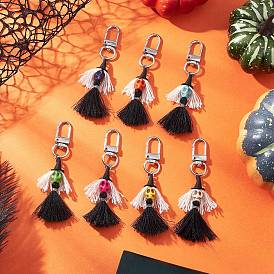 Подвесные украшения из поликоттона с кисточками ручной работы, с черепом из синтетической бирюзы, окрашенной в цвет ведьмы, и поворотными застежками из сплава