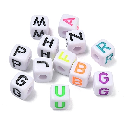 Непрозрачный акрил европейского бисера, бусины с большим отверстием, куб с письмом