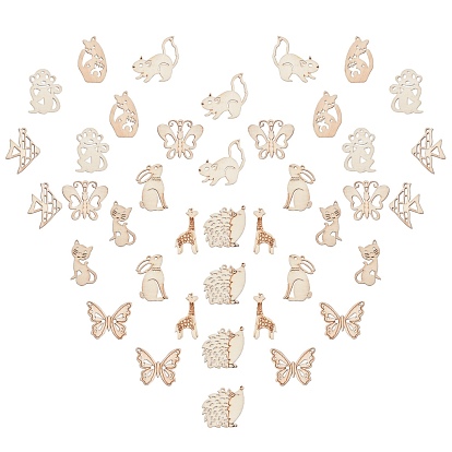 Unfinished Natural Poplar Wood Pendants, Laser Cut Wood Shapes, Mixed Shapes