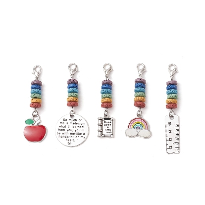 5шт. День учителя подвеска из сплава украшения, Бусины из натуральной лавы и застежки-клешни лобстера, подвески для украшений сумок