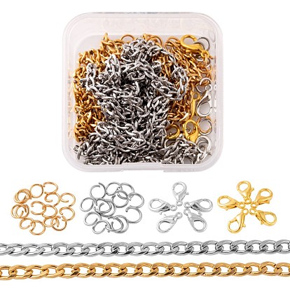 DIY 1.8m 2 Colors Vacuum Plated 304 Stainless Steel Twisted Chain Curb Chains Necklace Making Kits, 30Pcs Jump Rings and 10Pcs Zinc Alloy Lobster Claw Clasps