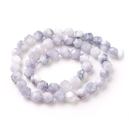 Natural Jade Beads Strands, Star Cut Round Beads, Dyed, Faceted