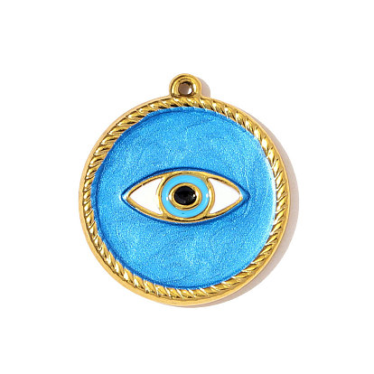 304 нержавеющей стальной эмали подвески, плоский круглый с оберегами от сглаза, зеркальная полировка, ионное покрытие (ip)