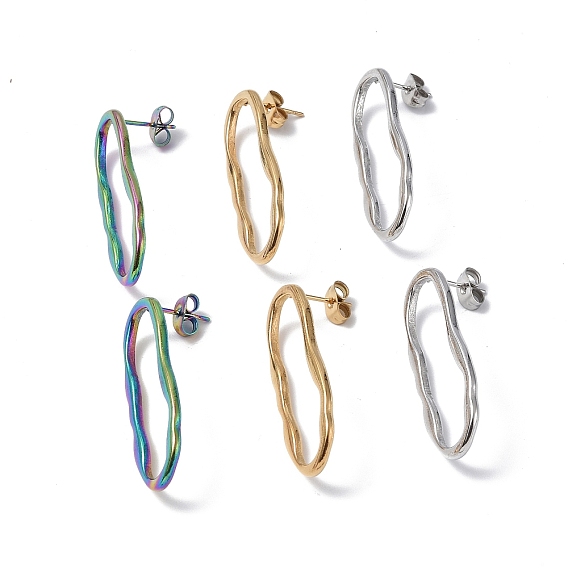 304 полые овальные серьги-гвоздики из нержавеющей стали для женщин