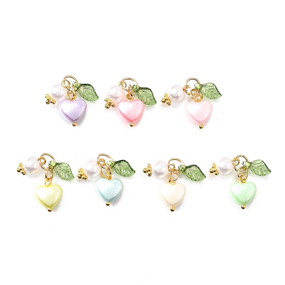 Имитация жемчуга акриловыми подвесками, сердце, с имитацией жемчуга из АБС-пластика и прозрачным акрилом, с целью перехода в кольце