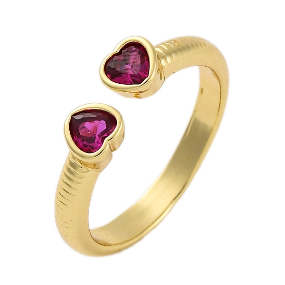 Кольца-манжеты для пальцев из латуни с микропаве из кубического циркония для женщин, долговечный, двойное сердце