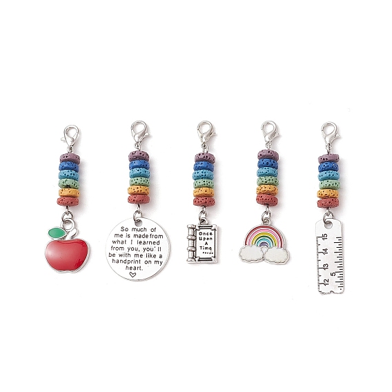 5шт. День учителя подвеска из сплава украшения, Бусины из натуральной лавы и застежки-клешни лобстера, подвески для украшений сумок