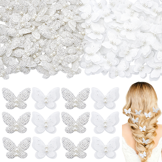 40 шт. 2 стили полиэфирное кружево бабочка украшения аксессуары, с пластиковой имитационной жемчужиной