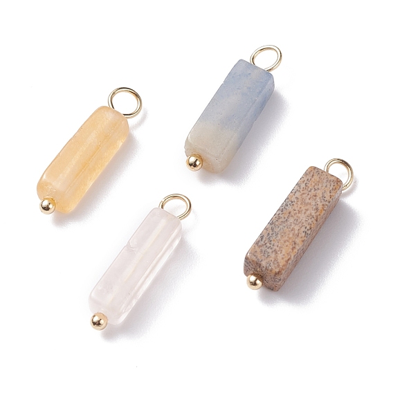 Natural Gemstone Pendants, with Real 18K Gold Plated Copper Loops, Cuboid