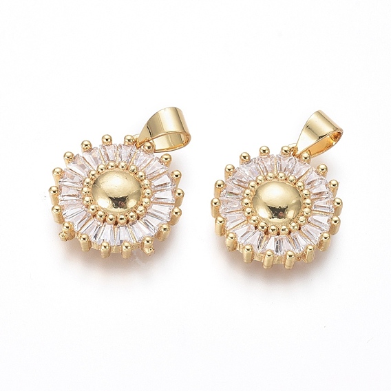 Латунные микро проложить кубического циркония подвески, плоско-круглые, прозрачные