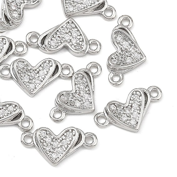 Dijes conectores de latón con micro pavé de circonita cúbica transparente de Shegrace, enlaces corazón, sin cadmio, plomo, níquel